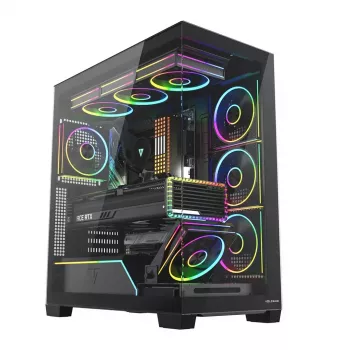 PC korpusas MODECOM VOLCANO STELLAR PLUS ARGB MIDI, 5 priekiniai ventiliatoriai, grūdintas stiklas, USB-C