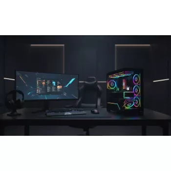 Korpusas MODECOM VOLCANO STELLAR PLUS MIDI BLACK – mid-tower ATX, grūdintas stiklas, USB-C, talpina iki 420 mm GPU