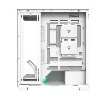 Korpusas MODECOM VOLCANO STELLAR PLUS MIDI WHITE — Midi bokštas, microATX, grūdintas stiklas, USB-C, palaiko GPU iki 420 mm
