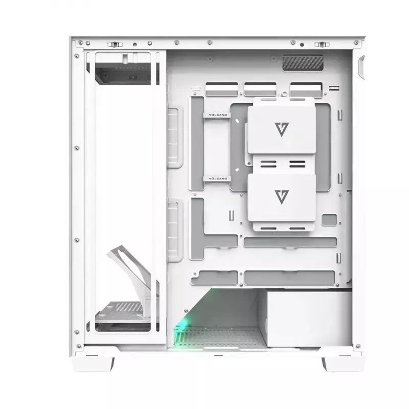 Korpusas MODECOM VOLCANO STELLAR PLUS MIDI WHITE — Midi bokštas, microATX, grūdintas stiklas, USB-C, palaiko GPU iki 420 mm
