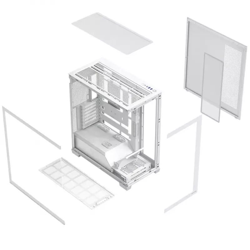 Korpusas MODECOM VOLCANO STELLAR PLUS MIDI WHITE — Midi bokštas, microATX, grūdintas stiklas, USB-C, palaiko GPU iki 420 mm
