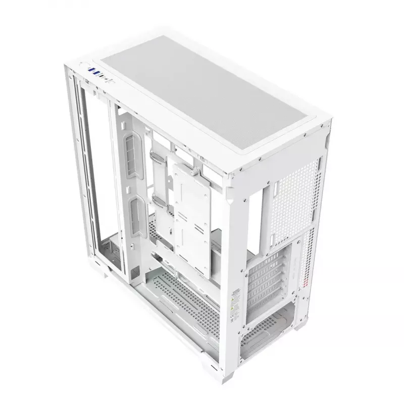 Korpusas MODECOM VOLCANO STELLAR PLUS MIDI WHITE — Midi bokštas, microATX, grūdintas stiklas, USB-C, palaiko GPU iki 420 mm