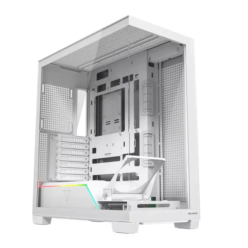 Korpusas MODECOM VOLCANO STELLAR PLUS MIDI WHITE — Midi bokštas, microATX, grūdintas stiklas, USB-C, palaiko GPU iki 420 mm