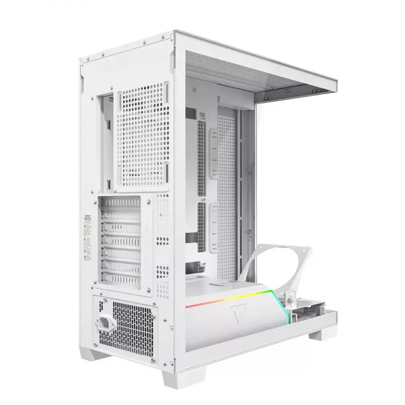 Korpusas MODECOM VOLCANO STELLAR PLUS MIDI WHITE — Midi bokštas, microATX, grūdintas stiklas, USB-C, palaiko GPU iki 420 mm