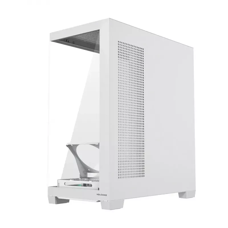 Korpusas MODECOM VOLCANO STELLAR PLUS MIDI WHITE — Midi bokštas, microATX, grūdintas stiklas, USB-C, palaiko GPU iki 420 mm