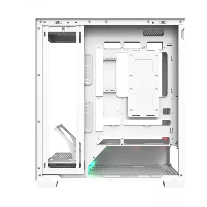 Korpusas MODECOM VOLCANO STELLAR PLUS MIDI WHITE — Midi bokštas, microATX, grūdintas stiklas, USB-C, palaiko GPU iki 420 mm