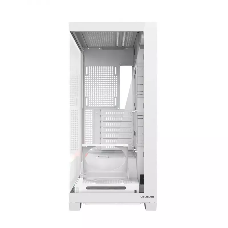 Korpusas MODECOM VOLCANO STELLAR PLUS MIDI WHITE — Midi bokštas, microATX, grūdintas stiklas, USB-C, palaiko GPU iki 420 mm