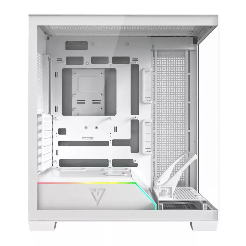 Korpusas MODECOM VOLCANO STELLAR PLUS MIDI WHITE — Midi bokštas, microATX, grūdintas stiklas, USB-C, palaiko GPU iki 420 mm