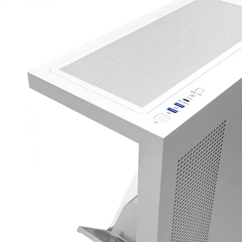 Korpusas MODECOM VOLCANO STELLAR PLUS MIDI WHITE — Midi bokštas, microATX, grūdintas stiklas, USB-C, palaiko GPU iki 420 mm