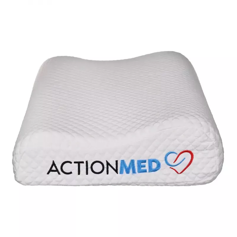 Ortopedinė kaklinė pagalvė ActionMed CERVICAL MED PILLOW PO100AM – putų užpildas, 550×360×120 mm, nuimamas skalbiant užvalkalas, balta