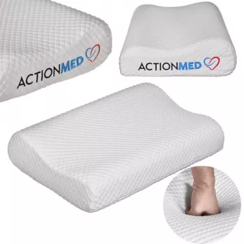 Ortopedinė kaklinė pagalvė ActionMed CERVICAL MED PILLOW PO100AM – putų užpildas, 550×360×120 mm, nuimamas skalbiant užvalkalas, balta