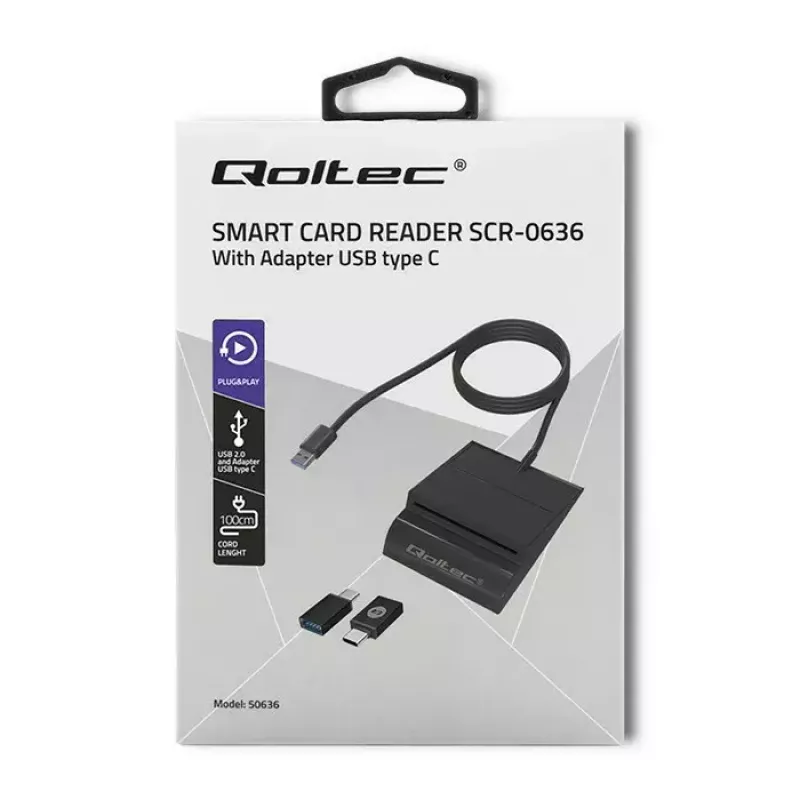 Kortelių skaitytuvas QOLTEC Smart ID Card Reader Intelligenst Model 50636 USB Type C