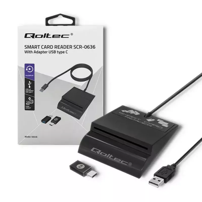 Kortelių skaitytuvas QOLTEC Smart ID Card Reader Intelligenst Model 50636 USB Type C