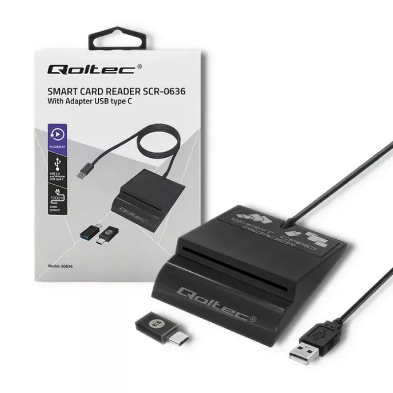 Kortelių skaitytuvas QOLTEC Smart ID Card Reader Intelligenst Model 50636 USB Type C