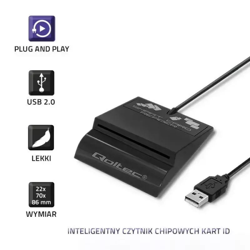 Kortelių skaitytuvas QOLTEC Smart ID Card Reader Intelligenst Model 50636 USB Type C