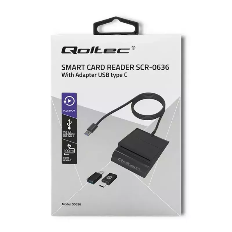Kortelių skaitytuvas QOLTEC Smart ID Card Reader Intelligenst Model 50636 USB Type C