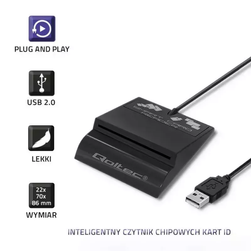 Kortelių skaitytuvas QOLTEC Smart ID Card Reader Intelligenst Model 50636 USB Type C