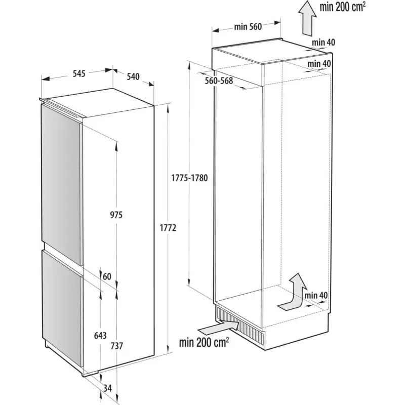 Gorenje NRKI517E41 Įmontuojamas šaldytuvas 252 L Baltas