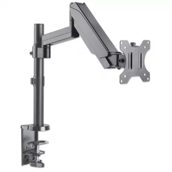Manhattan stalinis laikiklis TV ir monitoriams (visiškai judantis, dujinė spyruoklė), 13–27 colių, užspaudžiamas arba per angą, VESA 75x75 ir 100x100 mm, max 8 kg
