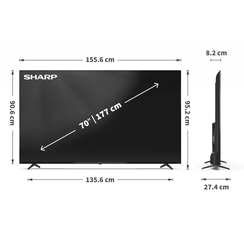 Sharp 70HP5265E televizorius 177,8 cm (70 col.) 4K Ultra HD Smart TV Wi-Fi juodas