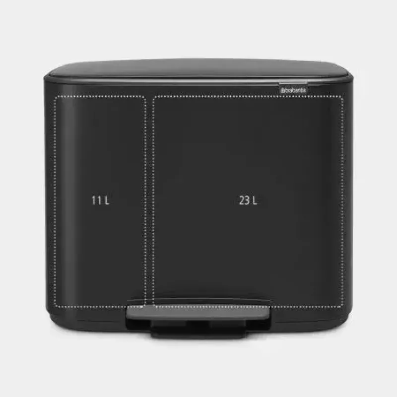 Brabantia 121227 stačiakampė šiukšliadėžė su pedalais 23+11 l juoda