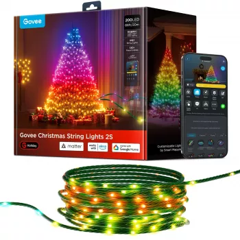 Protingos šventinės lemputės Govee 2S 20 m, Wi‑Fi/Bluetooth, žalia, 20 m ilgio, 2,5 m maitinimo laidas, 6 mm plotis
