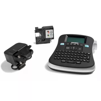 DYMO LabelManager 210D+ nešiojamas etikečių spausdintuvas su QWERTY klaviatūra, 12 mm juodomis ant baltų D1 etiketėmis ir nešiojimo dėklu