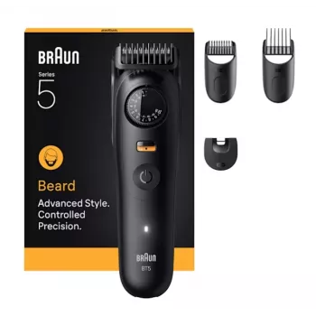 Barzdos kirpimo mašinėlė BRAUN BT5520 — 0,5–20 mm, 40 ilgio nustatymų, įkraunama, 120 min baterija, juoda