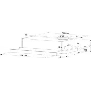 Įmontuojamas teleskopinis gartraukis MAAN Corona 2 G 50 juodas, 496×304×182 mm, 310 m³/h, 3 greičiai, 120 mm išvadas