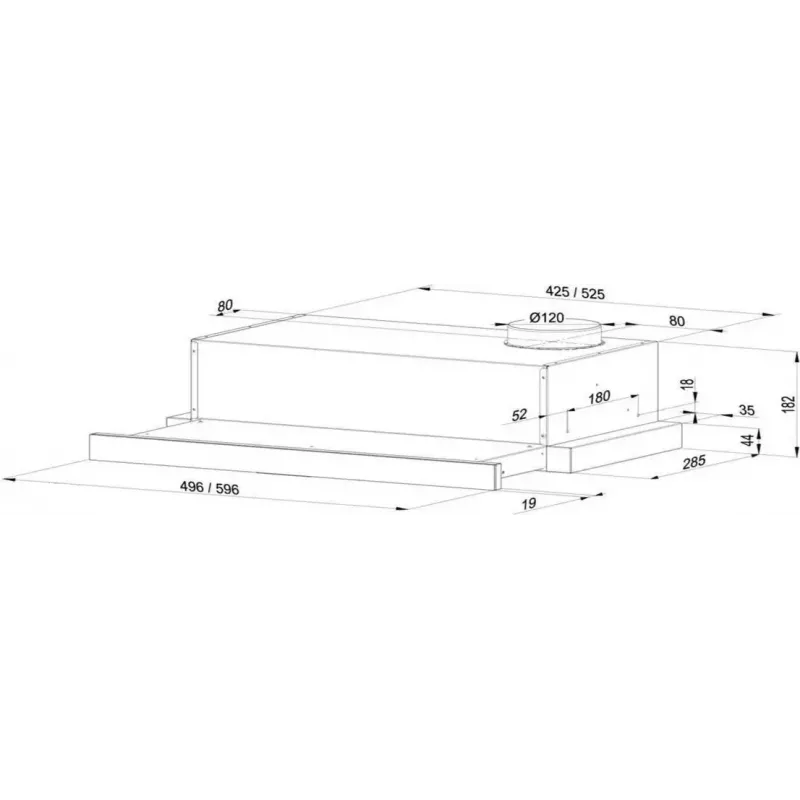 Įmontuojamas teleskopinis gartraukis MAAN Corona 2 G 50 juodas, 496×304×182 mm, 310 m³/h, 3 greičiai, 120 mm išvadas