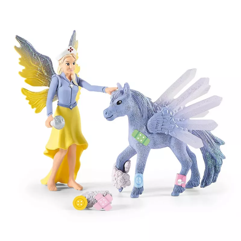 Schleich BAYALA Magical Vet Blossom – gėlės formos veterinarijos klinika ir nešiojimo dėklas su fėja Sera ir Pegasu