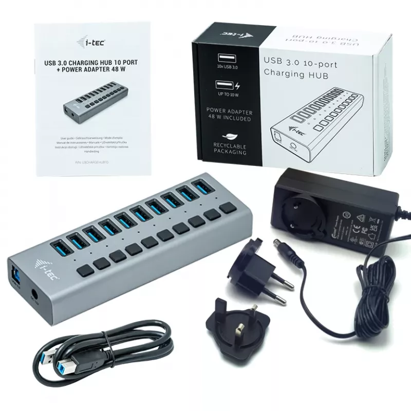 i-tec USB 3.0 įkrovimo stotelė 10 prievadų su 48 W maitinimo adapteriu