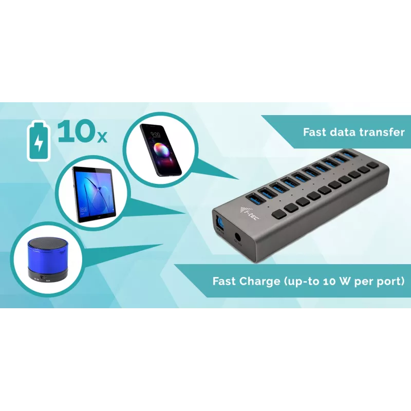 i-tec USB 3.0 įkrovimo stotelė 10 prievadų su 48 W maitinimo adapteriu