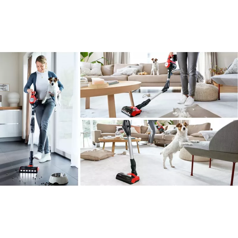 Bosch BCS711PET belaidis siurblys / elektrinis šluotuvas, akumuliatorinis, be maišelio, 0,3 l, juoda, raudona, 3 Ah