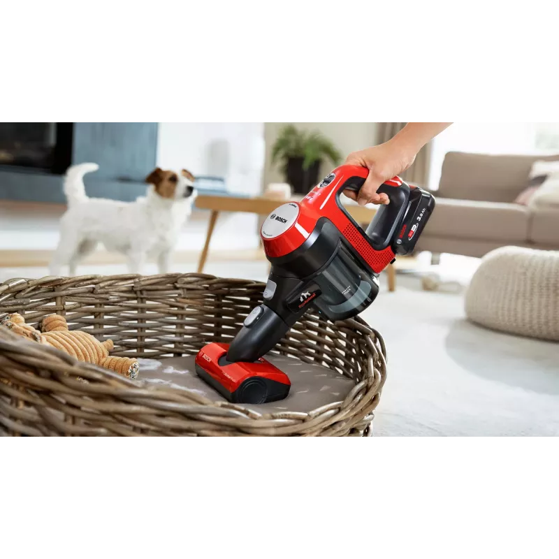 Bosch BCS711PET belaidis siurblys / elektrinis šluotuvas, akumuliatorinis, be maišelio, 0,3 l, juoda, raudona, 3 Ah