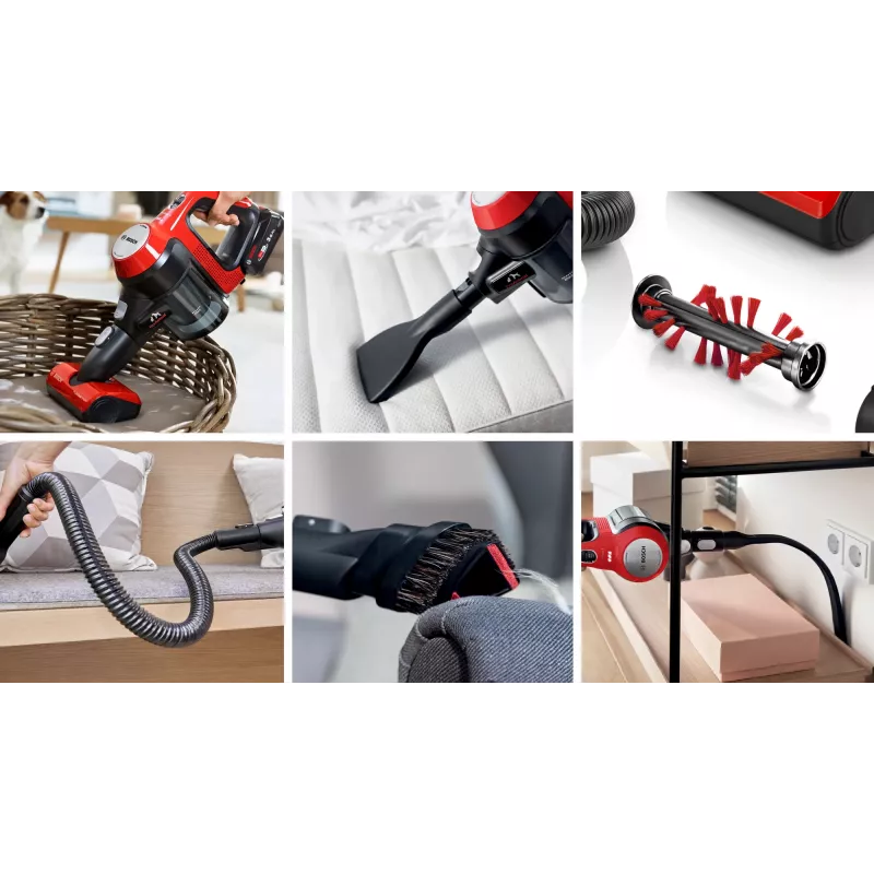 Bosch BCS711PET belaidis siurblys / elektrinis šluotuvas, akumuliatorinis, be maišelio, 0,3 l, juoda, raudona, 3 Ah
