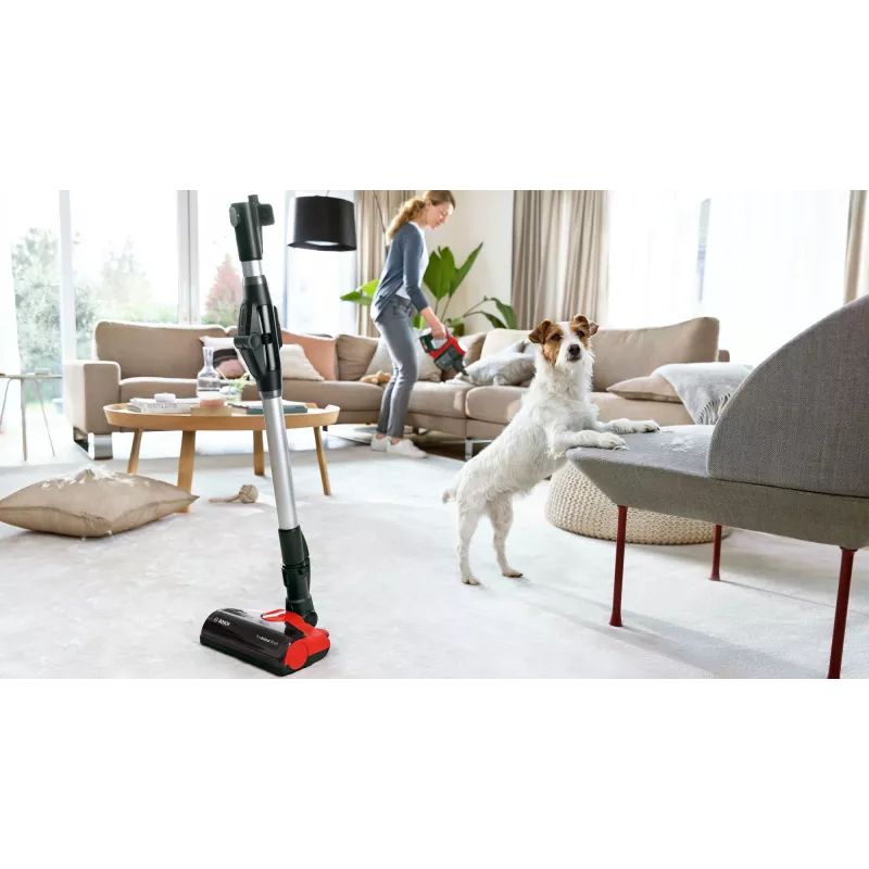 Bosch BCS711PET belaidis siurblys / elektrinis šluotuvas, akumuliatorinis, be maišelio, 0,3 l, juoda, raudona, 3 Ah