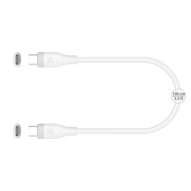 USB-C į USB-C įkrovimo ir duomenų kabelis j5create JUCX17W, 60 W, skystas silikonas, 1,8 m, baltas
