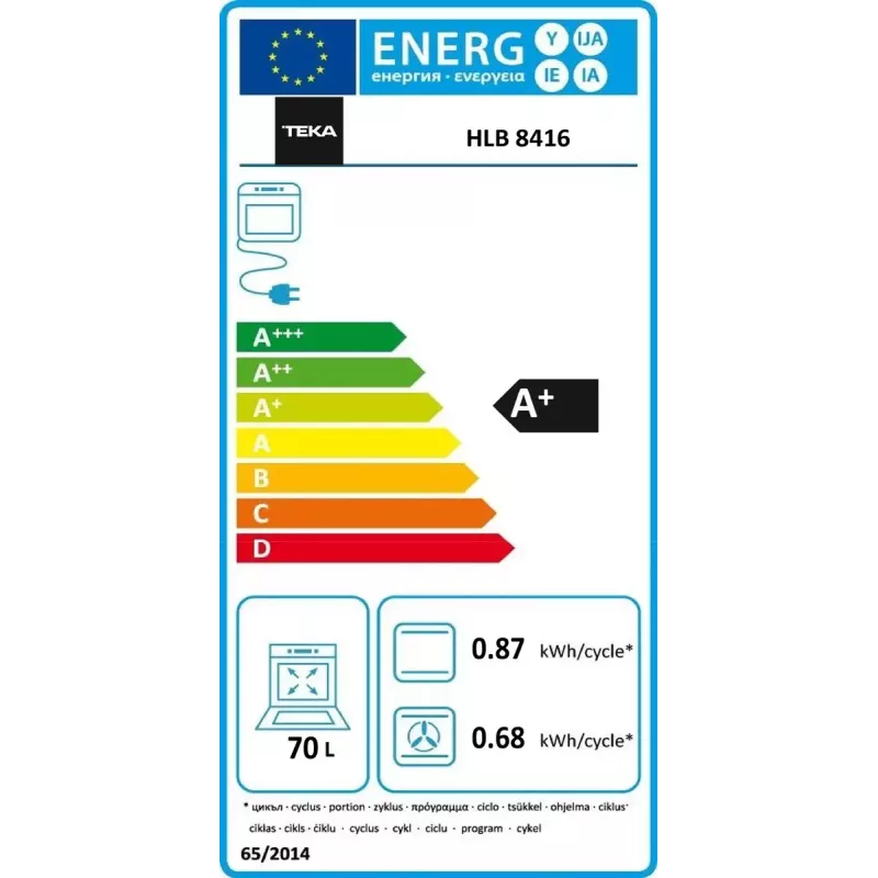 Įmontuojama elektrinė orkaitė Teka HLB 8416 BK, 71 l