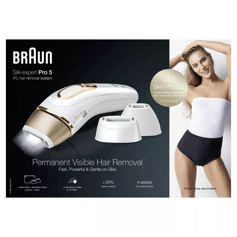 Braun Silk·expert Pro 5 PL5267 IPL plaukų šalinimo prietaisas, auksinė, balta