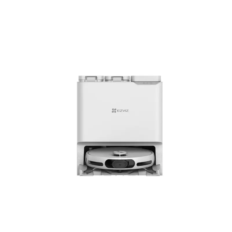 Robotas dulkių siurblys EZVIZ RS20 Pro — Li‑Ion 5200 mAh, 220 min veikimo laikas, 7200 Pa siurbimas, savaime išsituštinanti bazė, LiDAR navigacija, 0,35 L dulkių maišelis, šlapias valymas, baltas