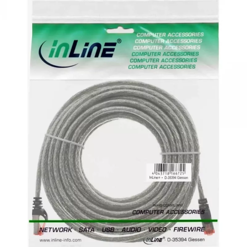 Ethernet jungiamasis kabelis InLine Cat6 S/FTP PiMF 250MHz PVC, RJ-45–RJ-45, varis, permatomas, 15 m