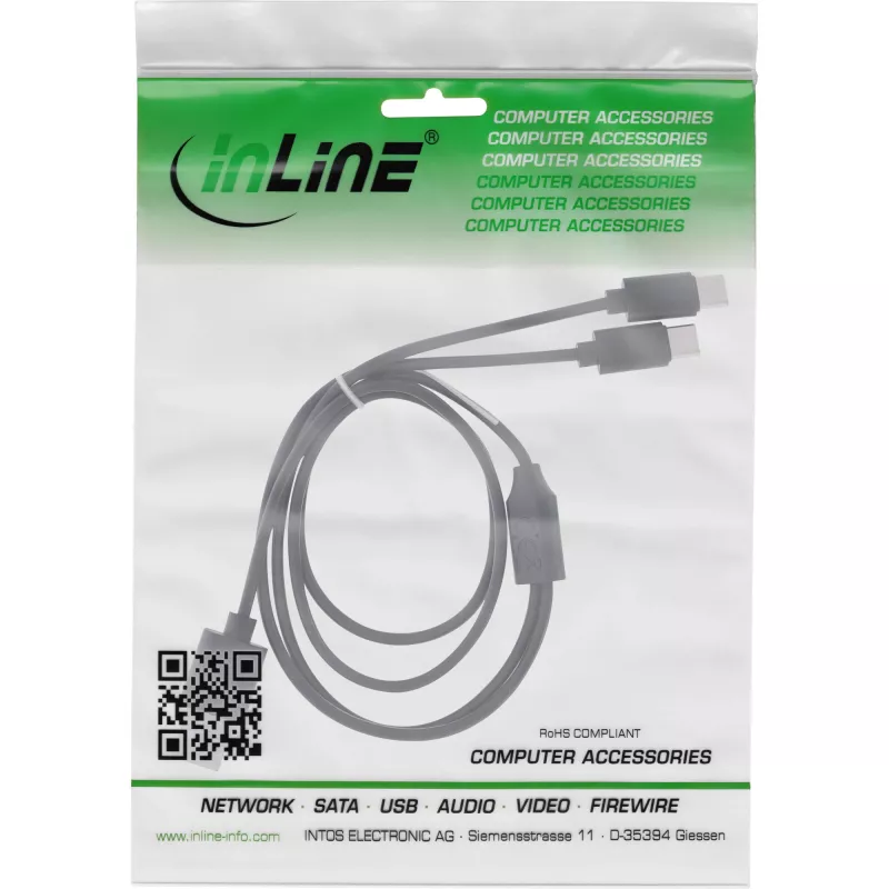 InLine USB 2in1 Y įkrovimo laidas, 1x USB-A kištukas į 2x USB-C kištukus, juodas 0,5 m
