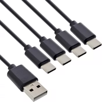 InLine USB 4in1 Y įkrovimo laidas, 1x USB-A vyriškas į 4x USB-C vyriškas, juodas 0.5m