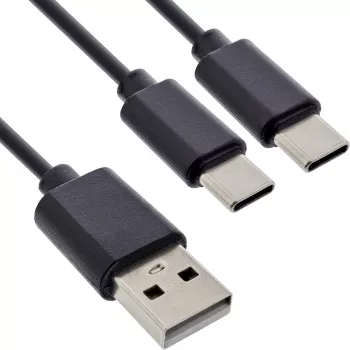 InLine USB 2in1 Y formos įkrovimo laidas, 1x USB-A kištukas į 2x USB-C kištukus, juodas 2m