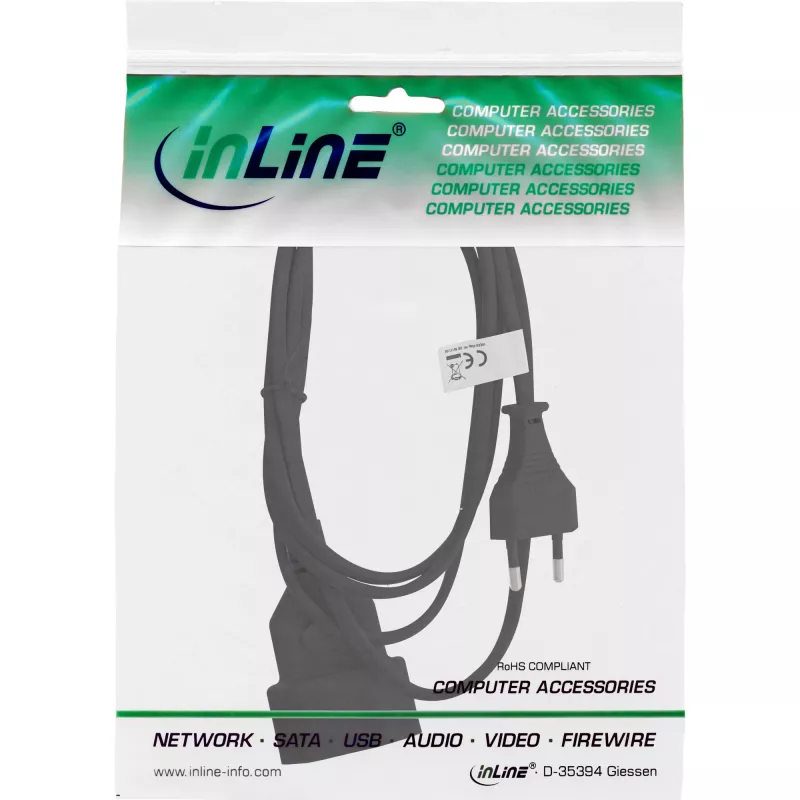 Maitinimo ilginimo laidas InLine 16681S — H03VVH2-F, CEE7/16 kištukas į CEE7/16 lizdą, 1 m, 250 V 2,5 A, juodas