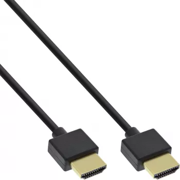 InLine High Speed HDMI laidas su Ethernet, AM/AM, super plonas, juodas/auksinis, 0,5 m