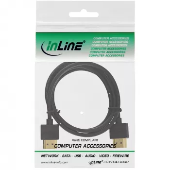InLine High Speed HDMI laidas su Ethernet, AM/AM, super plonas, juodas/auksinis, 0,5 m