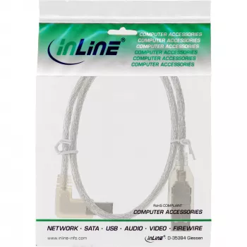 InLine USB 2.0 kabelis kairėn lenktas Type A kištukas / B kištukas permatomas 0,5 m