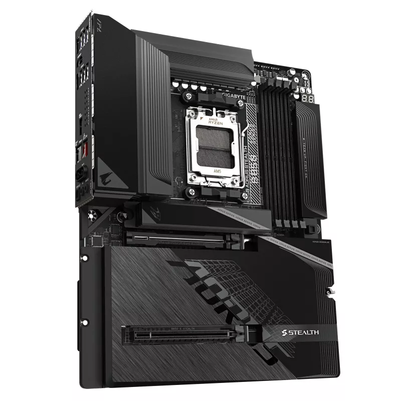 Motininė plokštė GIGABYTE B850 AORUS STEALTH — ATX, Socket AM5, AMD B850, DDR5 iki 8200 MHz (OC), 14+2+2 VRM, 2xPCIe5.0, 2xPCIe4.0 M.2, Wi‑Fi 7, 5GbE